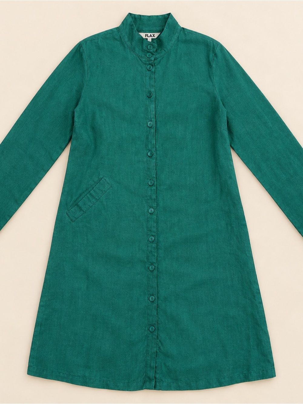 Flax 100% Linen Jade  Green Long Button-Front Jacket/Dress